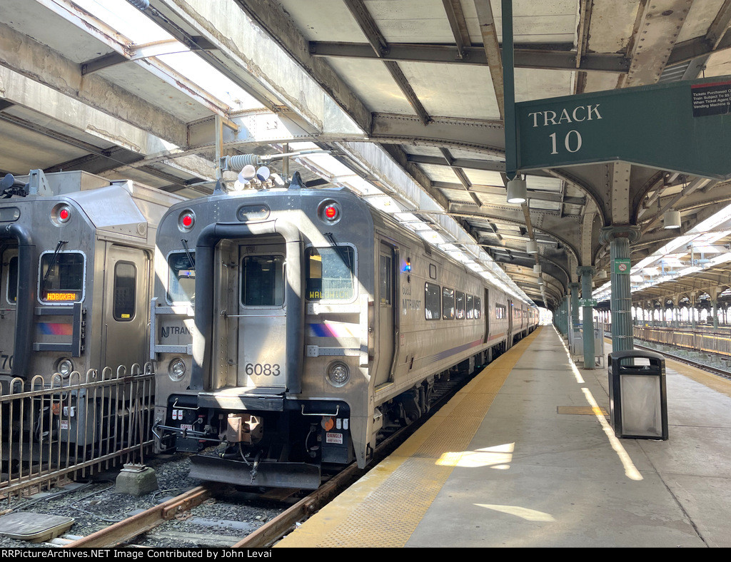 NJT trains resting underneath the Hoboken Terminal Shed